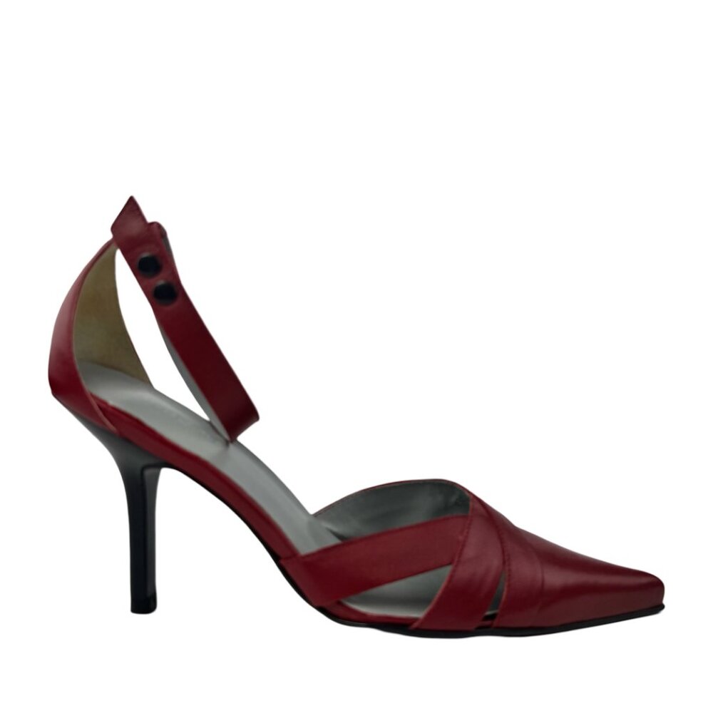 BCBG Girls Dark Red Pumps with Ankle Strap Pointed Toe Y2K Size 7.5 B